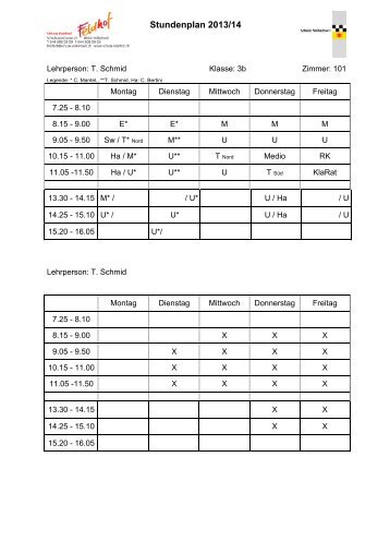 Stundenplan 2013/14 - Schule Volketswil