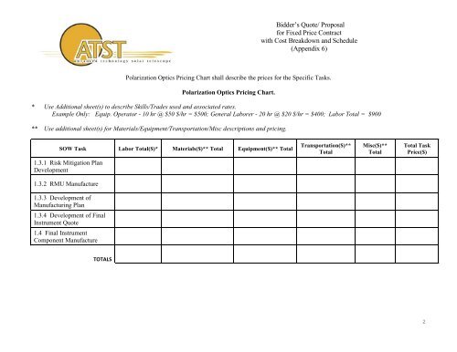 Bidder's Quote/ Proposal for Fixed Price Contract with Cost ... - ATST