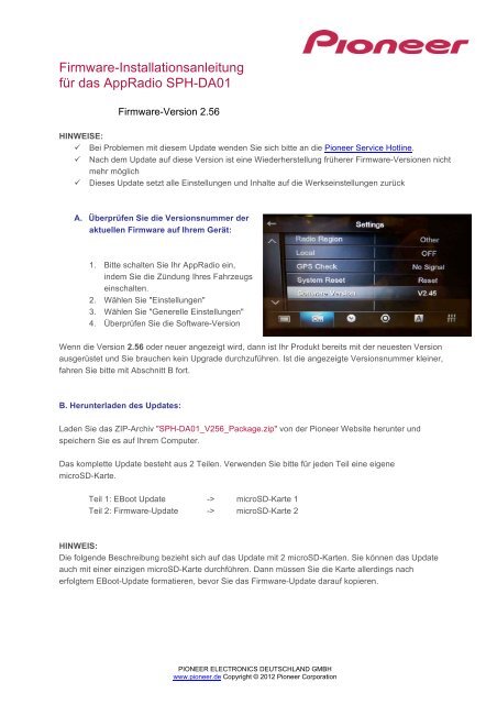 Firmware-Installationsanleitung für das Appradio SPH-DA01
