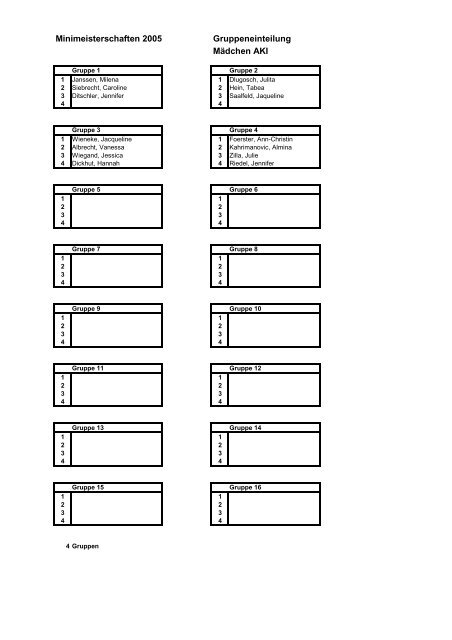 Tischtennis Minimeisterschaften 2005 - Ortsentscheid in Uslar