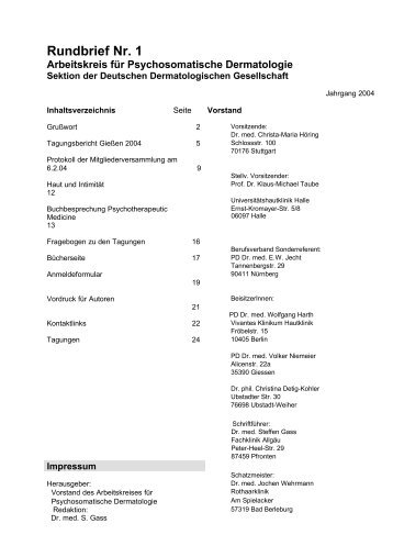 Rundbrief 01 / 2001 - Arbeitskreis Psychosomatische Dermatologie