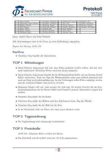 Protokoll - Fachschaft Physik