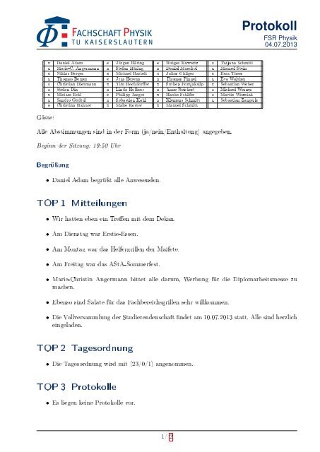 Protokoll - Fachschaft Physik