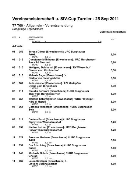 Tölt T7 Allgemein Vorentscheidung - SIV