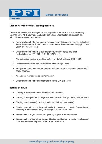 List of microbiological services as PDF file - PFI Germany Start