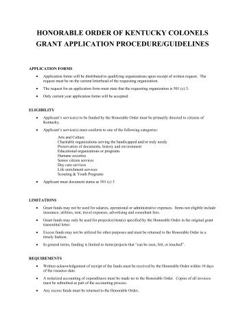 Grant Guidelines - Honorable Order of Kentucky Colonels