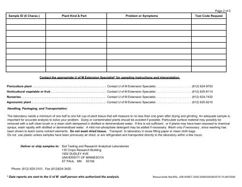 Diagnostic Plant Analysis Request Form - the Soil Testing ...