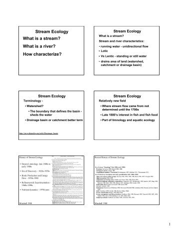 Stream Ecology What is a stream? What is a river? How characterize?