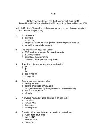 (Agri 1501) Recombinant DNA/Animal & Medical Bi - University of ...