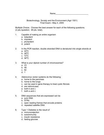 Final Exam—May 4, 2005 Multiple Choic