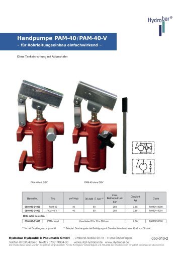 Handpumpe PAM-40 / PAM-40-V - Hydrobar Hydraulik & Pneumatik ...