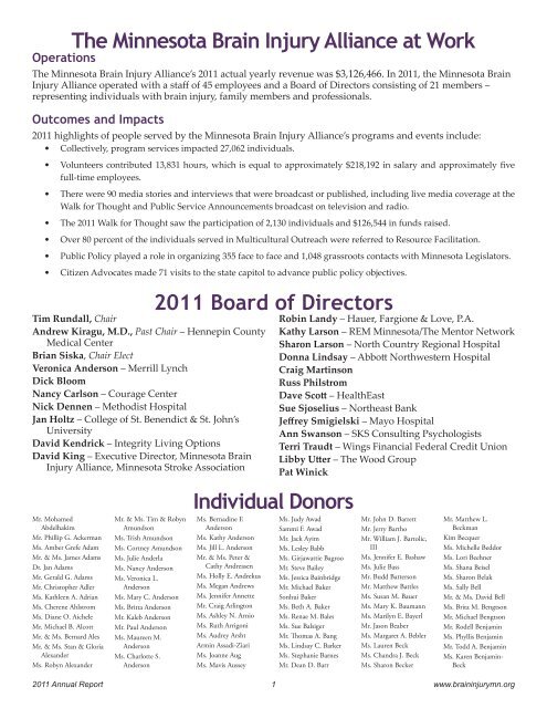 2011 Annual Report - Minnesota Brain Injury Alliance