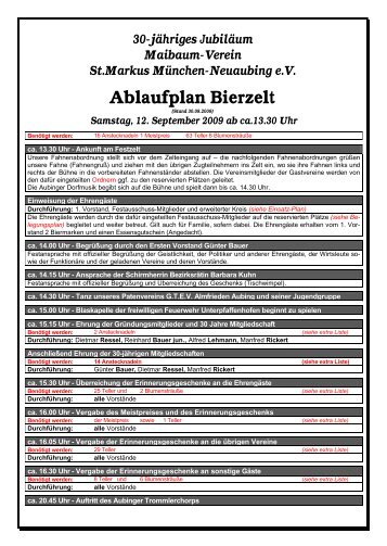Ablaufplan Bierzelt - Maibaum-Verein