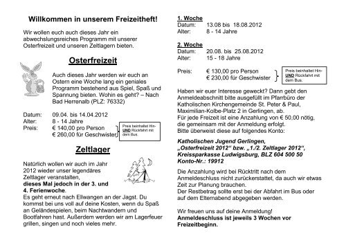 Freizeiten 2012 der Katholische Jugend Gerlingen