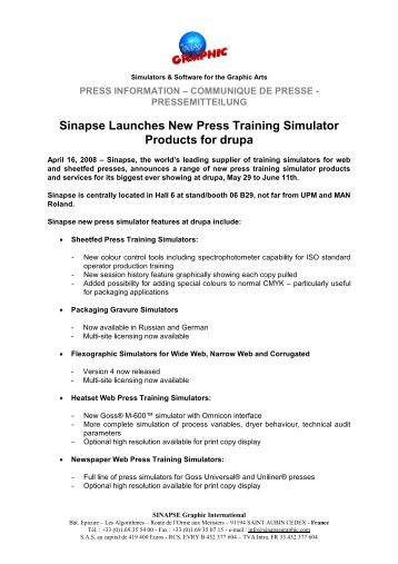 Sinapse Launches New Press Training Simulator Products for drupa