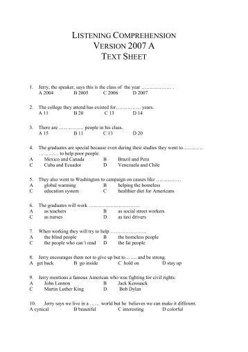 listening comprehension version 2007 a text sheet - Pf UJEP