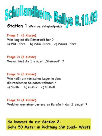 So kommst du zur Station 2: Gehe 50 Meter in Richtung SW (SÃ¼d ...