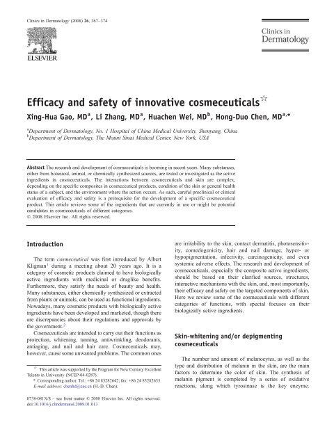 Efficacy and safety of innovative cosmeceuticals