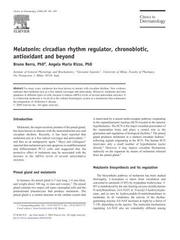 Melatonin: circadian rhythm regulator, chronobiotic, antioxidant and ...