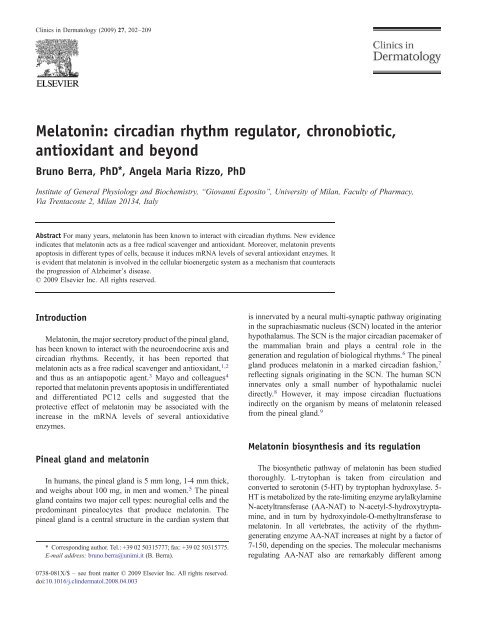 Melatonin: circadian rhythm regulator, chronobiotic, antioxidant and ...