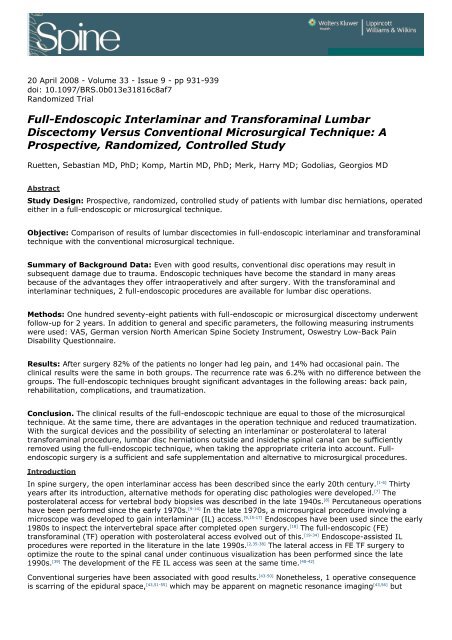 Full-Endoscopic Interlaminar and Transforaminal ... - Max-more
