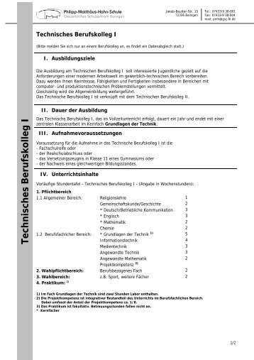 Technisches Berufskolleg I - Philipp-MatthÃ¤us-Hahn-Schule