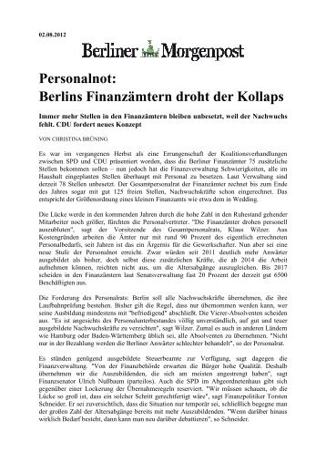 Personalnot: Berlins FinanzÃ¤mtern droht der Kollaps - Vau-online.de