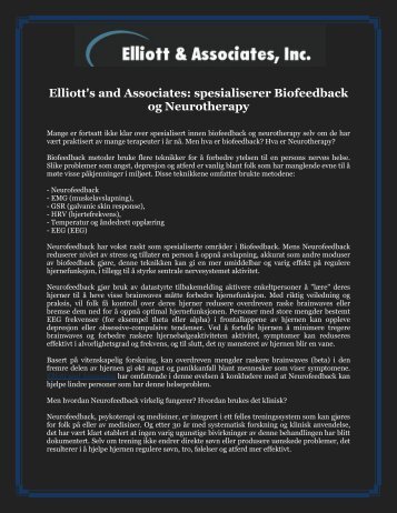 Elliott's and Associates: spesialiserer Biofeedback og Neurotherapy