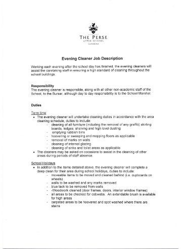 the perse evening cleaner job description the perse school