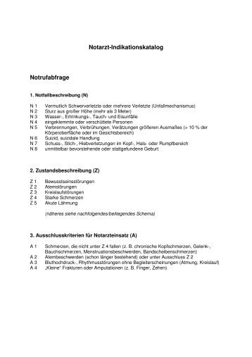 Notarzt-Indikationskatalog Notrufabfrage