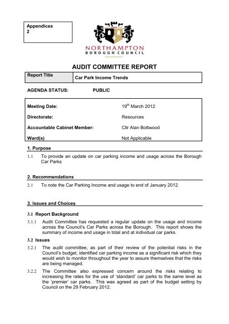 Car Park Income Trends PDF 1 MB - Northampton Borough Council