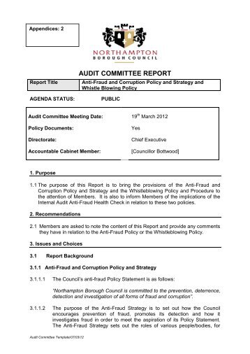 Anti Fraud and Corruption policy - Northampton Borough Council