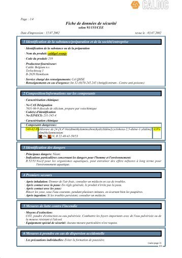 MSDS for an other silicagel from CALDIC - JCB Conseils