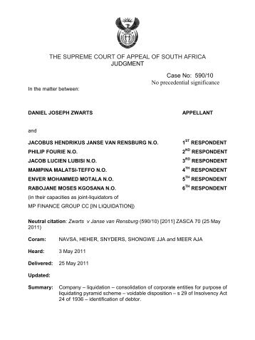 THE SUPREME COURT OF APPEAL OF SOUTH AFRICA ...