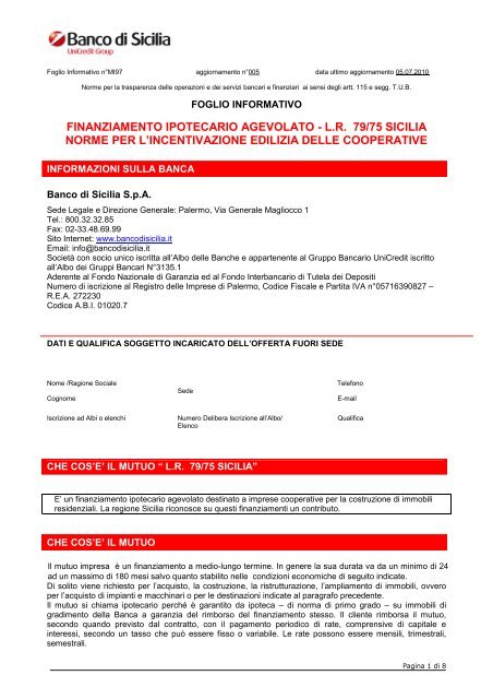 Finanziamento Ipotecario Agevolato Lr 7975 Sicilia