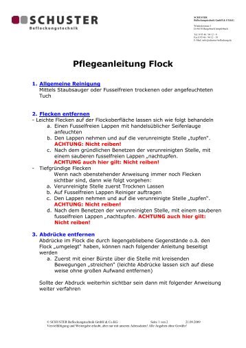 Pflegeanleitung Flock - Schuster Beflockung