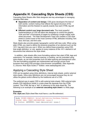 Appendix H: Cascading Style Sheets (CSS)