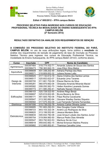 resultado definitivo isenÃ§Ãµes - Concursos - IFPA