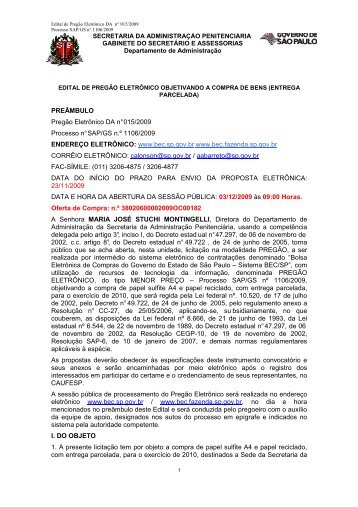 Edital Prg El 015 09 papel sulfite - SAP - Governo do Estado de SÃ£o ...