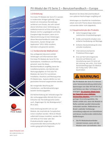 First Solar Dünnschichtmodul Serie 2 UserGuide - AEET Energy ...