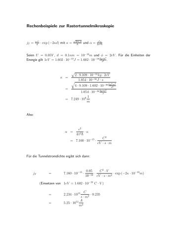 Lösung zum Übungsblatt "Rastertunnelmikroskopie"