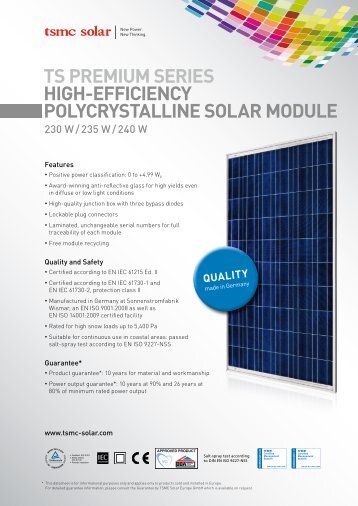 TS PREMIUM SERIES HIGH-EFFICIENCY ... - tsmc solar