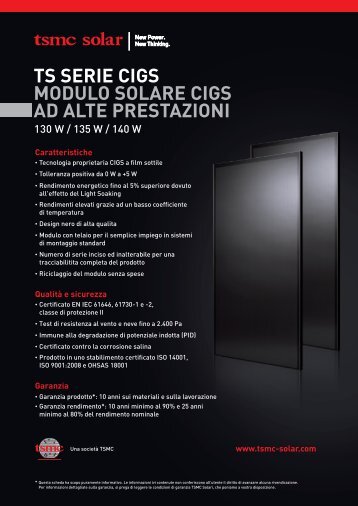 ts serie cigs modulo solare cigs ad alte prestazioni - TSMC Solar