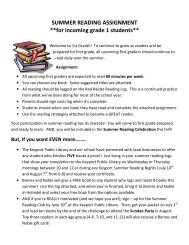 SUMMER READING ASSIGNMENT **for incoming grade 1 students**