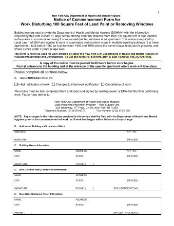 Notice of Commencement Form for Work Disturbing 100 ... - NMIC