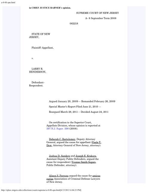 State v. Henderson and the New Model Jury Charges - New Jersey ...