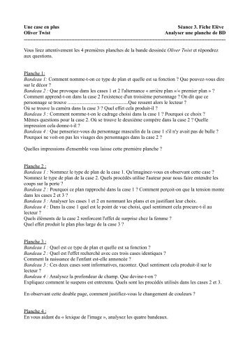 Une case en plus SÃ©ance 3. Fiche ElÃ¨ve Oliver Twist Analyser une ...