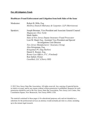 Healthcare Fraud Enforcement Litigation - New Jersey State Bar ...