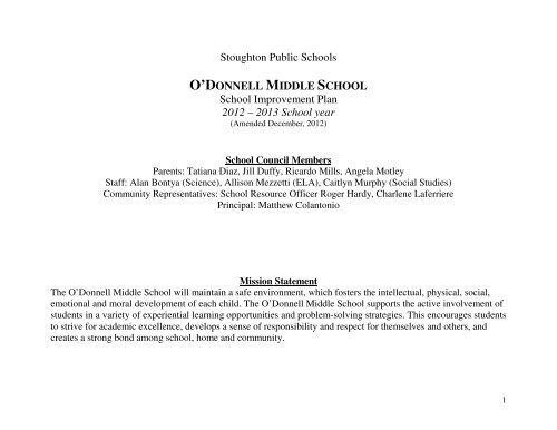 School Improvement Plan - Dr. Robert G. O'Donnell Middle School