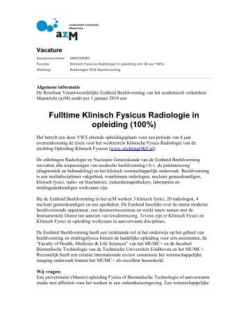 Fulltime Klinisch Fysicus Radiologie in opleiding (100%)